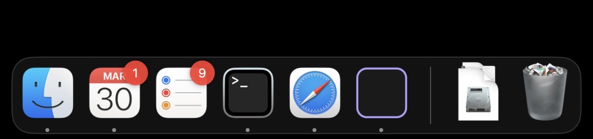 Screenshot of Dock on a Mac.